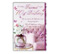 Cardigan Cards Carte d'anniversaire 70 ans pour amie - Joli vase floral et papillon - Finition brillante - Bord festonné - Carte de vœux d'anniversaire 70 ans pour une amie adorable - Pour femme