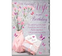 Cardigan Cards Carte d'anniversaire pour femme - Joli bouquet floral et papillon - Message sentimental - Finition brillante - Bord festonné - Carte de vœux d'anniversaire pour elle