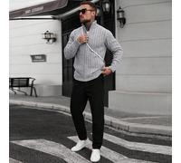 Cardigan casual unicolore col montant grande taille pour hommes, cardigans tricotés à mailles torsadées pour l'automne/l'hiver, pull-over à manches longues 2XL,3XL,4XL,5XLUnicoloreTricots