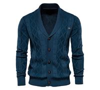Cardigan châle en laine épaisse pour homme - Cadeau pour homme - Grande taille - Décontracté - Chaud - Cardigan zippé pour homme, bleu marine, M