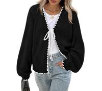 Cardigan Chandails pour Femmes Mode Automne 2025 nœud Papillon Devant Pull en Tricot à Manches Longues Hauts Mignons vêtements d'hiver Amples (Noir,S)