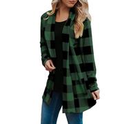 Cardigan chaud pour femme - Grandes tailles - Manteau en tricot long à carreaux - Cardigan surdimensionné - Veste de loisirs sans boutons - Cardigan en tricot à manches longues - Décontracté - Veste