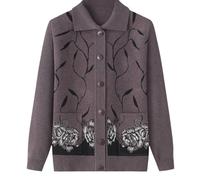 Cardigan Classique d'impression De Strass pour Dames Senior Cardigan Tricoté D'âge Moyen Et Âgé Vieille Dame Haut Occasionnel Grand Mère Porter Manteau Printemps Automne Mère Porter Pull Chaud,Café,