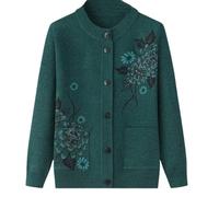 Cardigan Classique d'impression De Strass pour Dames Senior Cardigan Tricoté D'âge Moyen Et Âgé Vieille Dame Haut Occasionnel Grand Mère Porter Manteau Printemps Automne Mère Porter Pull Chaud,Vert,