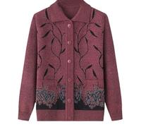 Cardigan Classique Imprimé Strass pour Dames Senior Cardigan Tricoté D'âge Moyen Et Âgé Vieille Dame Haut Occasionnel Grand Mère Porter Manteau Printemps Automne Mère Porter Pull Chaud,Rose,L