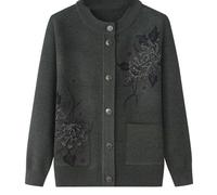 Cardigan Classique Imprimé Strass pour Dames Senior Cardigan Tricoté D'âge Moyen Et Âgé Vieille Dame Haut Occasionnel Grand Mère Porter Manteau Printemps Automne Mère Porter Pull Chaud,Marron,L