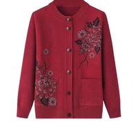 Cardigan Classique Imprimé Strass pour Dames Senior Cardigan Tricoté D'âge Moyen Et Âgé Vieille Dame Haut Occasionnel Grand Mère Porter Manteau Printemps Automne Mère Porter Pull Chaud,Rouge,XL