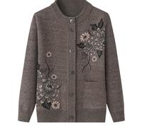 Cardigan Classique Imprimé Strass pour Dames Senior Cardigan Tricoté D'âge Moyen Et Âgé Vieille Dame Haut Occasionnel Grand Mère Porter Manteau Printemps Automne Mère Porter Pull Chaud,Kaki,XL