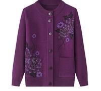 Cardigan Classique Imprimé Strass pour Dames Senior Cardigan Tricoté D'âge Moyen Et Âgé Vieille Dame Haut Occasionnel Grand Mère Porter Manteau Printemps Automne Mère Porter Pull Chaud,Violet,M