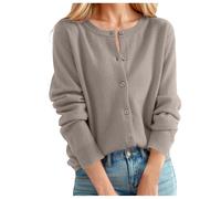 Cardigan classique pour femme - Col rond - Col boutonné - Tricot - Robe ouverte à l'avant - Arc-en-ciel, marron, XL