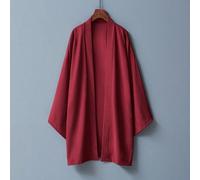 Cardigan coupe-vent mi-long polyvalent de couleur unie, style chinois à longue encolure Hanfu pour un usage casual, vêtement d'extérieur pour cosplay, , kimono Taille UniqueUnicoloreTissu tissé