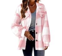 Cardigan Court à Manches Longues for Femme léger décontracté boutonné Poignets côtelés vêtement d'extérieur Haut à Blocs de Couleurs(Pink,L)