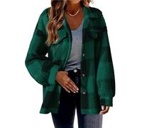 Cardigan Court à Manches Longues for Femme léger décontracté boutonné Poignets côtelés vêtement d'extérieur Haut à Blocs de Couleurs(Green,M)