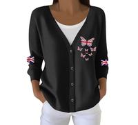 Cardigan court en maille gaufrée pour femme avec détails britanniques - Cardigan boutonné dans un style Preppy élégant - Haut décontracté pour les fans de Grande-Bretagne, Style_a01 Noir, M