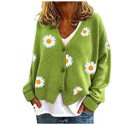 Cardigan Court en Tricot à Manches Longues et col en V pour Femme avec Boutons et Poignets côtelés (FR/ES, Alpha/Lettres, M, Taille Normale, Taille Normale, Green)