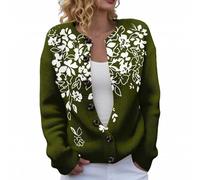 Cardigan court en tricot épais pour femme - Cardigan pour femme grande taille - Vestes en tricot de style ethnique rétro décontracté tendance pour l'automne - Manteau boutonné - Manteaux tricotés