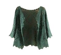 Cardigan Court Femme,Bolero Femme Shrug 3/4 Manches Courtes Cardigan Élégant Floral Dentelle Blouse Veste Été Crochet Cardigan Ouvert Devant Col V Festival Veste Plage Cover-Ups Pour Robes Vert Xxl