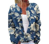 Cardigan d'automne en tricot ouvert sur le devant pour femme - Imprimé floral - Style décontracté - Manches longues, 1C-Bleu, 5XL