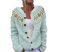 Cardigan d'automne en tricot ouvert sur le devant pour femme - Imprimé floral - Style décontracté - Manches longues, 1A-Bleu ciel, 5XL