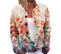 Cardigan d'automne en tricot ouvert sur le devant pour femme - Imprimé floral - Style décontracté - Manches longues, 1E-Rouge, 5XL