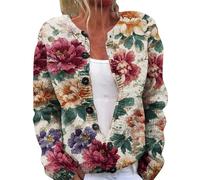 Cardigan d'automne en tricot ouvert sur le devant pour femme - Imprimé floral - Style décontracté - Manches longues, 1D - Rouge, 5XL
