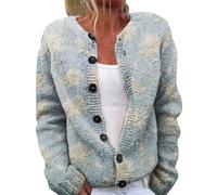 Cardigan d'automne en tricot ouvert sur le devant pour femme - Imprimé floral - Style décontracté - Manches longues, 1H - Jaune, 5XL