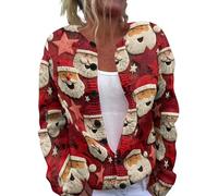 Cardigan de Noël à boutons pour femme, manches longues, col en V, gros tricot, imprimé coloré avec boutons, grande taille, haut de Noël court décontracté, 4 - Rouge, XXL