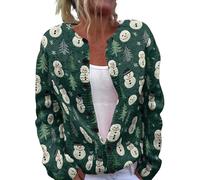 Cardigan de Noël à boutons pour femme, manches longues, col en V, gros tricot, imprimé coloré avec boutons, grande taille, haut de Noël court décontracté, 4 Vert, L