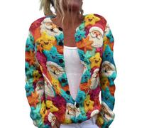 Cardigan de Noël à boutons pour femme, manches longues, col en V, gros tricot, imprimé coloré avec boutons, grande taille, haut de Noël court décontracté, 5 Bleu ciel, M