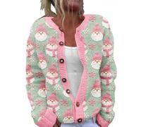 Cardigan de Noël confortable pour femme, imprimé britannique, manches longues, col en V, cardigan ample en tricot torsadé drôle, pull tendance grande taille pour femmes, vêtements chauds, 04Vert, XL