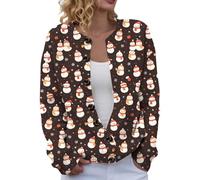 Cardigan De Noel Femme Imprimé De Noël Gilet en Tricot Ouverture Boutonné Cardigan À Manches Longues Pull De Noel Multicolores Veste Surdimensionné Christmas Sweater Décontracté Classique Outwear