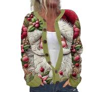 Cardigan de Noël pour femme 2025 - Veste tendance festive - Cardigan de Noël pour femme - Pull de vacances avec motifs saisonniers élégants pour l'automne et l'hiver - Intérieur et extérieur - Camping