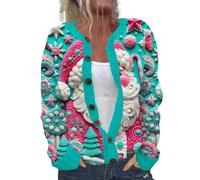 Cardigan de Noël pour femme 2025 - Veste tendance festive - Cardigan de Noël pour femme - Pull de vacances avec motifs saisonniers élégants pour l'automne et l'hiver - Intérieur et extérieur - Camping
