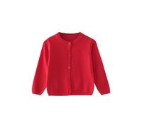 Cardigan d'école pour filles en tricot torsadé - Pull à col rond à manches longues - Unisexe - Uni - Pour uniforme scolaire, Rouge, 5-6 ans