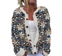 Cardigan décontracté à manches longues et col rond boutonné avec imprimé Père Noël mignon pour femme, noir foncé, S