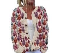 Cardigan décontracté à manches longues et col rond boutonné avec imprimé Père Noël mignon pour femme, violet, XL