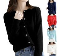 Cardigan décontracté à manches longues pour femme - Col rond - Léger, Bleu clair1, M