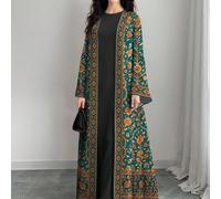 Cardigan décontracté à manches longues pour femmes, style arabe abaya, imprimé floral numérique style pop art, printemps/automne L,M,S,XLImprimés aléatoiresTissu tissé