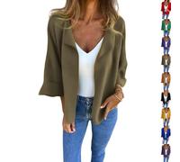 Cardigan décontracté en daim synthétique, veste courte unie à manches 3/4, veste légère drapée avec revers ouvert, Vert armée, 5XL