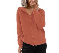 Cardigan décontracté en tricot côtelé à fermeture éclair pour femme - Ample - Manches longues - Col à revers ouvert sur le devant - Style vintage - Esthétique - Pull en molleton, Orange, UK7 / 41EU /