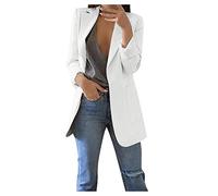 Cardigan décontracté solide ample pour femme avec revers et poche à manches longues, Blanc., M