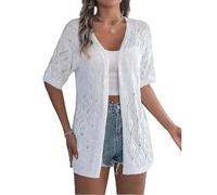 Cardigan d'été à Manches Courtes pour Femme, Court et ajouré, col en V, boutonné, boléro, Pull décontracté