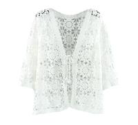 Cardigan d'été ample en tricot ajouré avec col en V pour femme, blanc, XXL