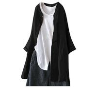 Cardigan d'été confortable à manches longues pour femme, cardigan blanc à manches longues, gilet trench-coat en tricot, sweat-shirt uni, cardigan d'été, robe de printemps à manches 3/4, Noir , 4XL