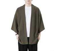 Cardigan d'été décontracté pour homme avec manches 3/4 style kimono japonais en lin et coton mélangé pour un usage quotidien (3XL vert)