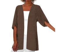 Cardigan d'été léger à manches 3/4 pour femme, cardigan kimono ample pour la plage, 2025, marron, S