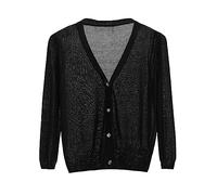 Cardigan d'été léger pour femme - Cardigan court et élégant - Veste d'été fine avec col en V - Manches longues - Ponchos en tricot fin - Couleur unie - Manteau décontracté, Noir , XL