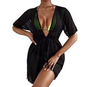 Cardigan d'été pour femme - Poncho de plage léger en mousseline de soie - Kimono court transparent - Cardigan - Bikini Cover Up - Veste avant ouverte - Pour l'été - Maillot de bain - T-shirt de plage,
