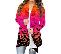 Cardigan d'Halloween ouvert sur le devant pour femme, cardigan à manches longues pour femme, motif dégradé sur le devant, veste légère pour automne, hiver, intérieur, extérieur, camping, fête, rose