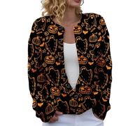 Cardigan d'Halloween pour femme 2025 - Veste tendance pour femme - Cardigan boutonné à manches longues - Décontracté - Tendance - Automne - Hiver - Intérieur et extérieur - Camping - Fête, jaune, M